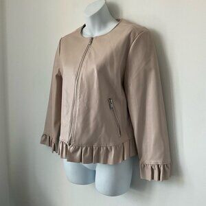 Catherine Malandrino Cream Moto Ruffle Hem Full Zip Jacket Size 8